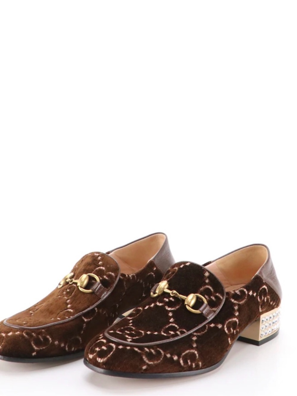 Gucci GG Supreme Horsebit Rhinestone Heel Loafers 35.5
